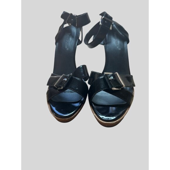 Pierre Dumas 9 Black Patent Leather High Stiletto Heel Sandals Ankle Strap - Picture 4 of 7